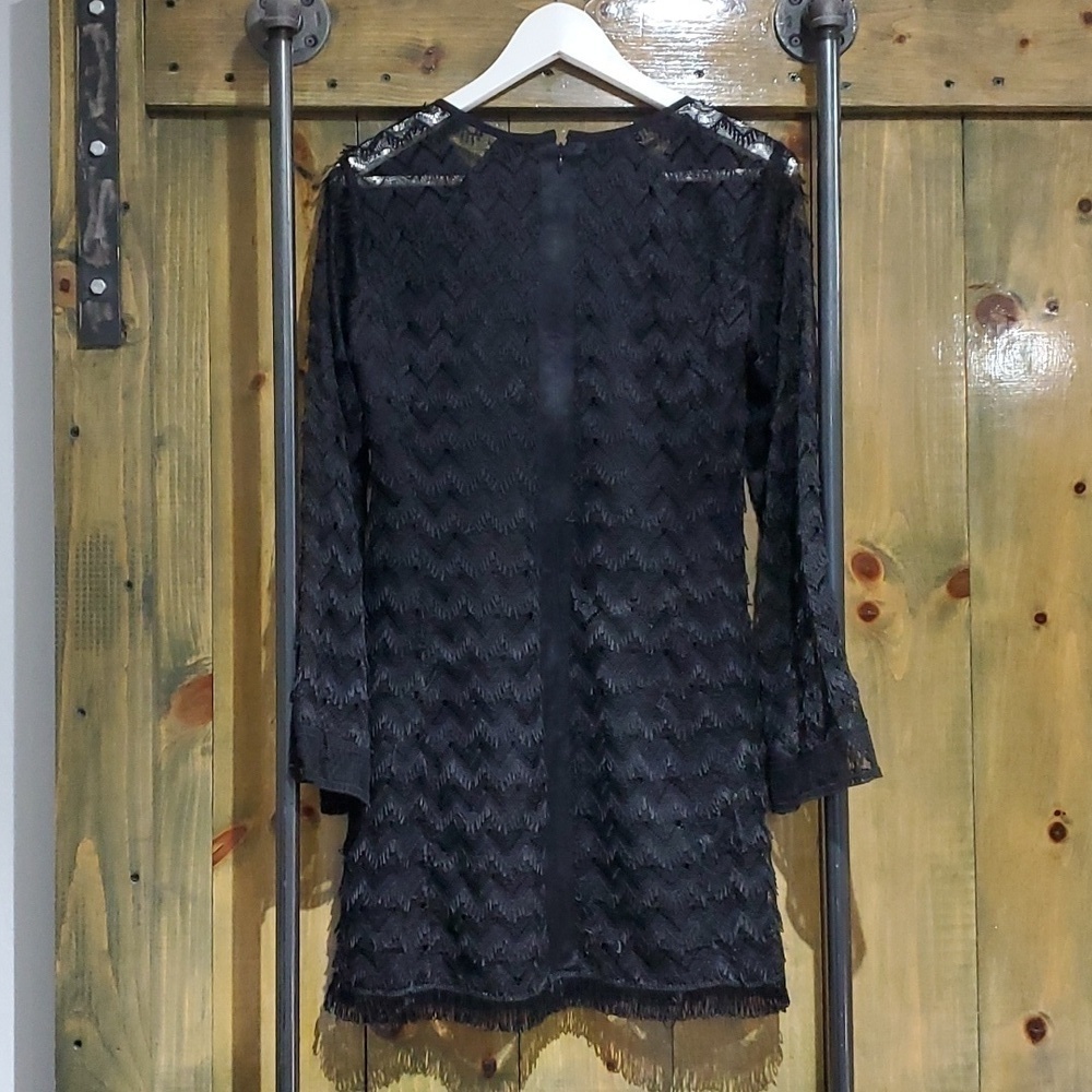 NANETTE LEPORE BLACK LACE LONG SLEEVE ZIGZAG TUNIC A-LINE  DRESS XS Whimsy Goth - Picture 7 of 11